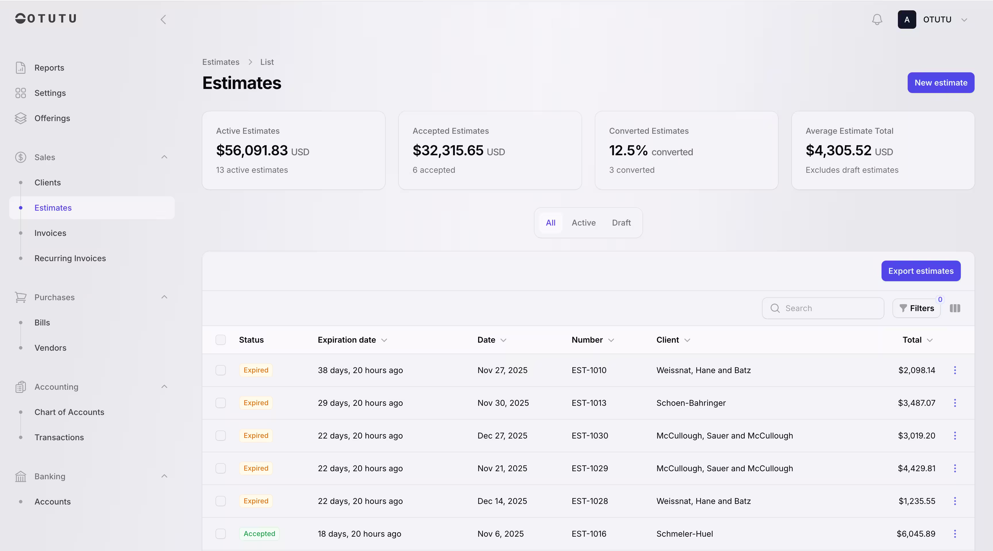 Otutu application screenshot