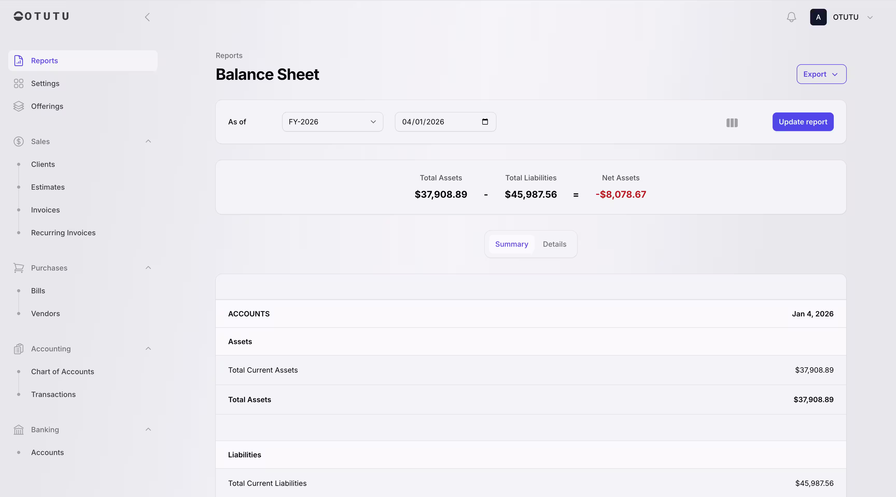 Otutu application screenshot
