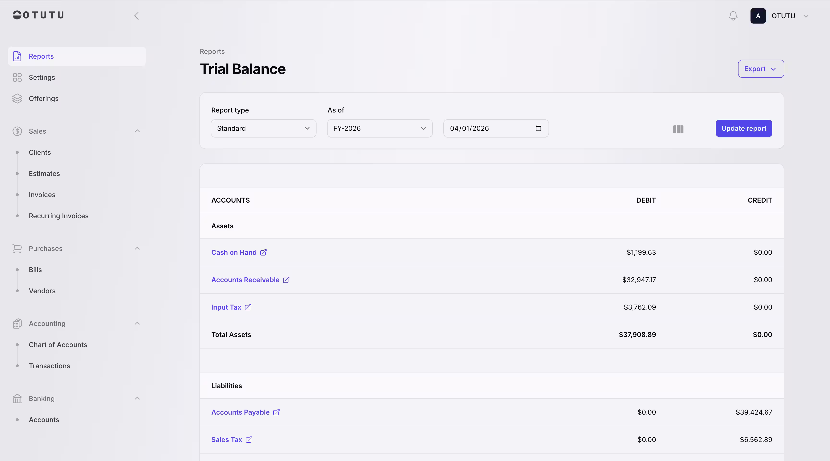 Otutu application screenshot